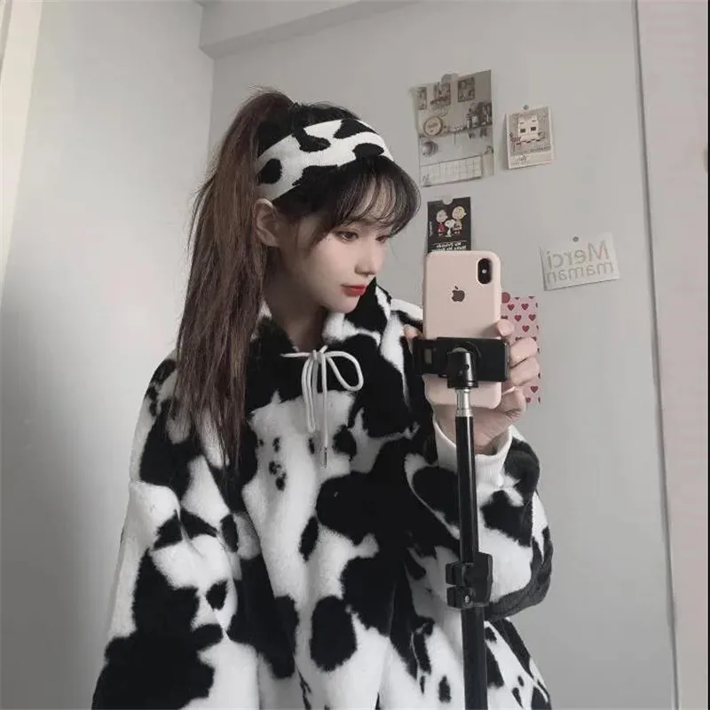 Vintage casual solto preguiçoso vaca camisola feminina coreano
