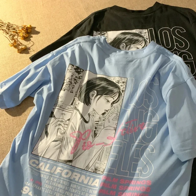 Compra online de Japonês streetwear e menina anime camiseta roupas