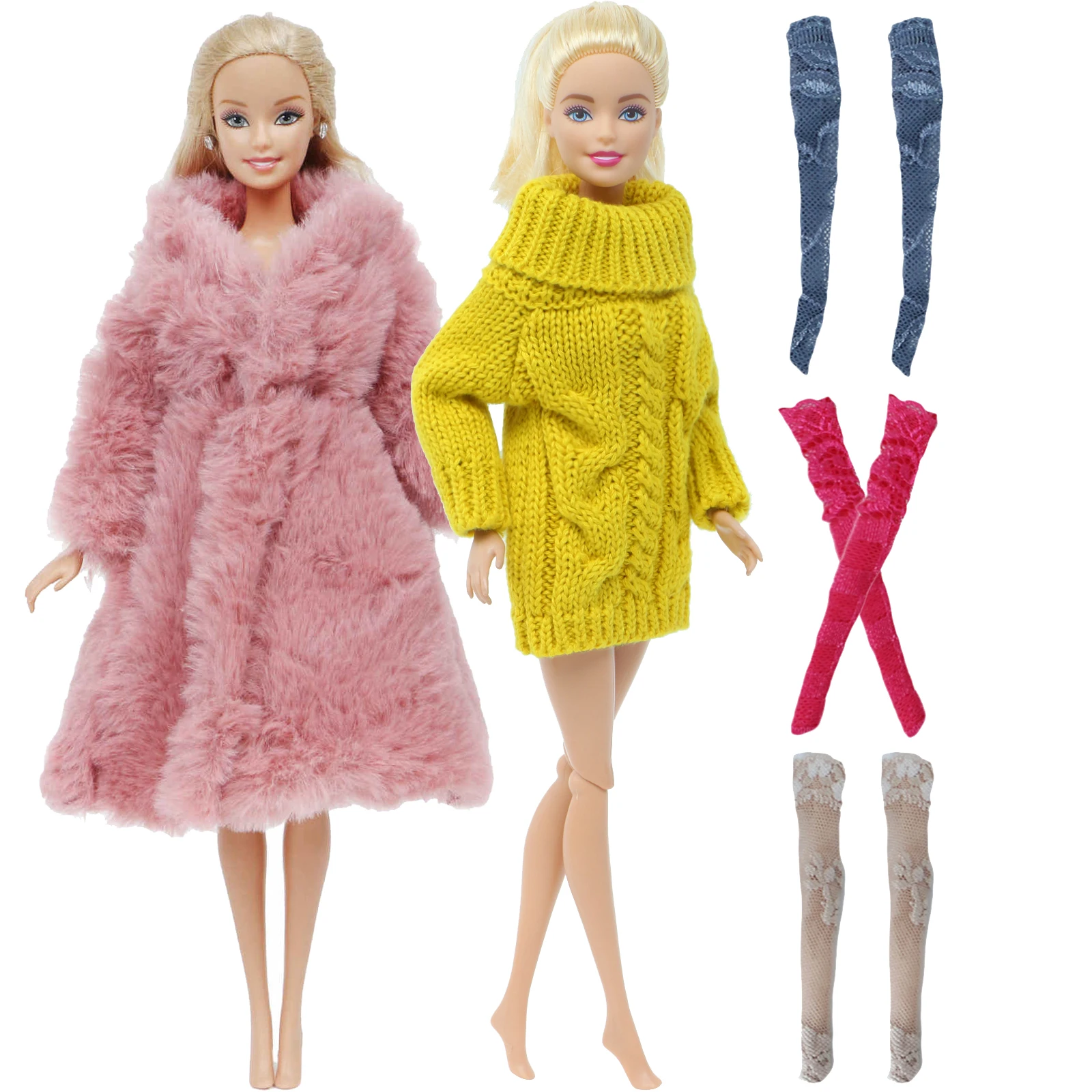 Roupas artesanais de malha para a boneca Barbie, acessórios casuais  quentes, roupas de inverno, chapéu, meia